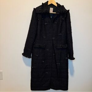 NEW Moiselle Black Tweed Long Coat Lace Trim Bow Detail – EU 42 (NWT)